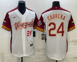 Men's Venezuela Baseball #24 Miguel Cabrera Number 2023 White World Classic Stitched Jersey 06