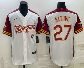 Men's Venezuela Baseball #27 Jose Altuve 2023 White World Baseball Classic Stitched Jersey 03