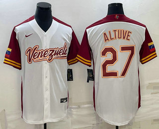 Men's Venezuela Baseball #27 Jose Altuve 2023 White World Baseball Classic Stitched Jersey 04