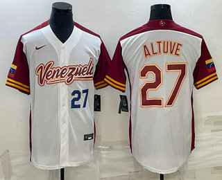 Men's Venezuela Baseball #27 Jose Altuve Number 2023 White World Baseball Classic Stitched Jersey 01