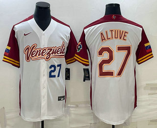 Men's Venezuela Baseball #27 Jose Altuve Number 2023 White World Baseball Classic Stitched Jersey 02