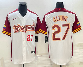 Men's Venezuela Baseball #27 Jose Altuve Number 2023 White World Baseball Classic Stitched Jersey 03