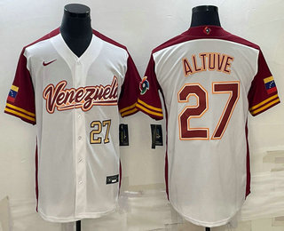 Men's Venezuela Baseball #27 Jose Altuve Number 2023 White World Baseball Classic Stitched Jersey 05