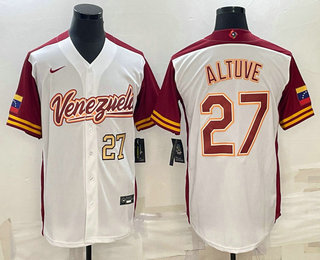 Men's Venezuela Baseball #27 Jose Altuve Number 2023 White World Baseball Classic Stitched Jersey 06