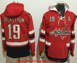 Men's Washington Capitals #19 Nicklas Backstrom NEW Red Stitched NHL Old Tim Hockey Hoodie