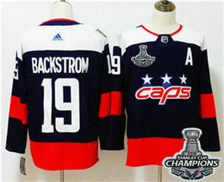 Men's Washington Capitals #19 Nicklas Backstrom Navy Blue Stitched NHL Stadium Series Jersey with 2018 Stanley Cup Champions Patch