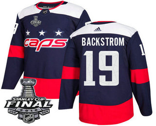 Men's Washington Capitals #19 Nicklas Backstrom Navy Blue Stitched NHL Stadium Series with 2018 Stanley Cup Final Patch Jersey