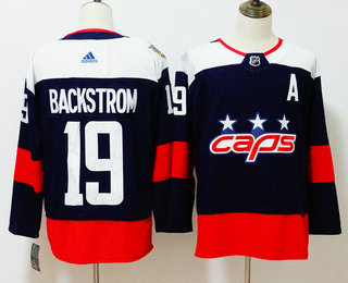 Men's Washington Capitals #19 Nicklas Backstrom Navy Blue With A Patch 2018 Stadium Series Stitched NHL Hockey Jersey