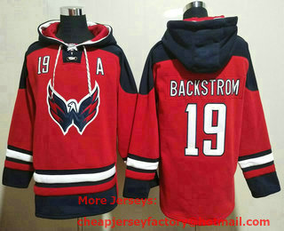 Men's Washington Capitals #19 Nicklas Backstrom Red Ageless Must Have Lace Up Pullover Hoodie