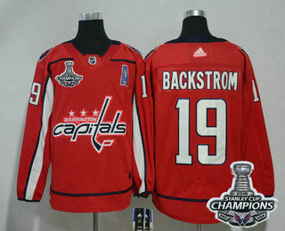 Men's Washington Capitals #19 Nicklas Backstrom Red Stitched NHL Home Jersey with 2018 Stanley Cup Champions Patch