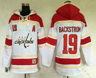 Men's Washington Capitals #19 Nicklas Backstrom White Old Time Hockey Hoodie