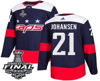 Men's Washington Capitals #21 Lucas Johansen Navy Blue Stitched NHL Stadium Series with 2018 Stanley Cup Final Patch Jersey