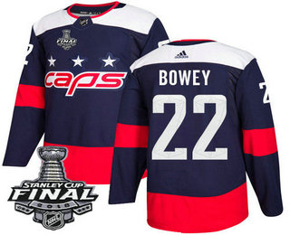 Men's Washington Capitals #22 Madison Bowey Navy Blue Stitched NHL Stadium Series with 2018 Stanley Cup Final Patch Jersey