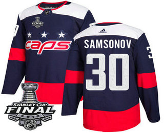 Men's Washington Capitals #30 Ilya Samsonov Navy Blue Stitched NHL Stadium Series with 2018 Stanley Cup Final Patch Jersey