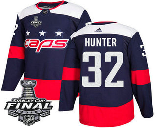 Men's Washington Capitals #32 Dale Hunter Navy Blue Stitched NHL Stadium Series with 2018 Stanley Cup Final Patch Jersey