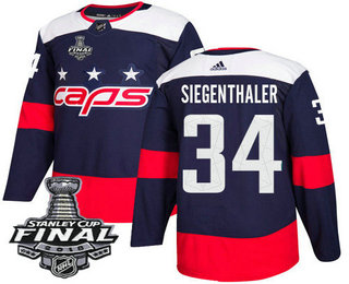 Men's Washington Capitals #34 Jonas Siegenthaler Navy Blue Stitched NHL Stadium Series with 2018 Stanley Cup Final Patch Jersey