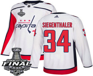 Men's Washington Capitals #34 Jonas Siegenthaler White Stitched NHL Away with 2018 Stanley Cup Final Patch Jersey