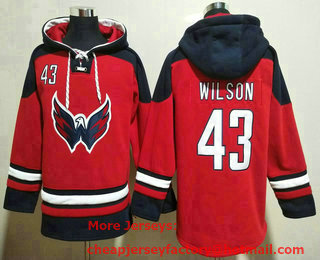 Men's Washington Capitals #43 Tom Wilson Red Ageless Must Have Lace Up Pullover Hoodie