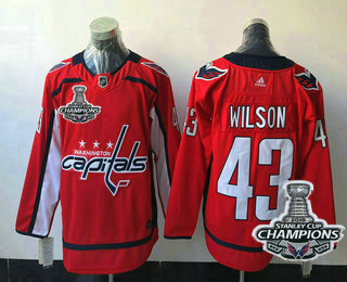 Men's Washington Capitals #43 Tom Wilson Red Stitched NHL Home Jersey with 2018 Stanley Cup Champions Patch