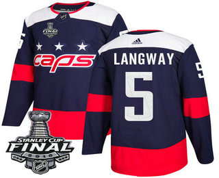 Men's Washington Capitals #5 Rod Langway Navy Blue Stitched NHL Stadium Series with 2018 Stanley Cup Final Patch Jersey