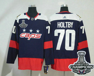 Men's Washington Capitals #70 Braden Holtby Navy Blue Stitched NHL Stadium Series Jersey with 2018 Stanley Cup Champions Patch