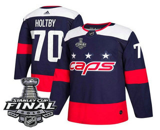 Men's Washington Capitals #70 Braden Holtby Navy Blue Stitched NHL Stadium Series with 2018 Stanley Cup Final Patch Jersey