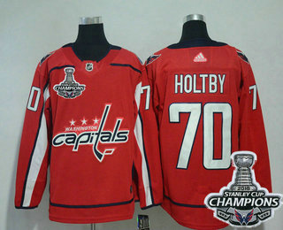 Men's Washington Capitals #70 Braden Holtby Red Stitched NHL Home Jersey with 2018 Stanley Cup Champions Patch