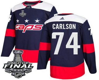 Men's Washington Capitals #74 John Carlson Navy Blue Stitched NHL Stadium Series with 2018 Stanley Cup Final Patch Jersey