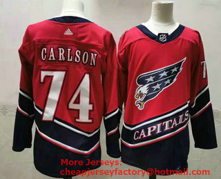Men's Washington Capitals #74 John Carlson Red 2021 Retro Stitched NHL Jersey