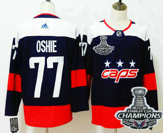 Men's Washington Capitals #77 T.J. Oshie Navy Blue Stitched NHL Stadium Series Jersey with 2018 Stanley Cup Champions Patch