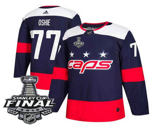 Men's Washington Capitals #77 T.J. Oshie Navy Blue Stitched NHL Stadium Series with 2018 Stanley Cup Final Patch Jersey