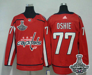 Men's Washington Capitals #77 T.J. Oshie Red Stitched NHL Home Jersey with 2018 Stanley Cup Champions Patch