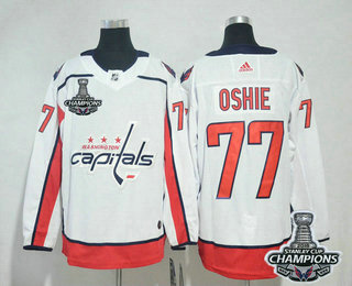 Men's Washington Capitals #77 T.J. Oshie White Stitched NHL Away Jersey with 2018 Stanley Cup Champions Patch
