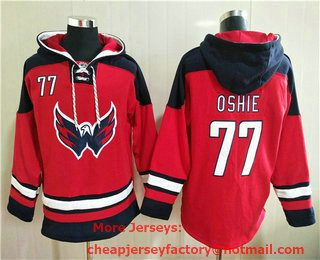 Men's Washington Capitals #77 TJ Oshie Red Ageless Must Have Lace Up Pullover Hoodie