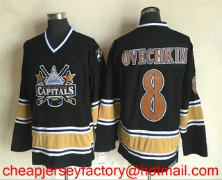 Men's Washington Capitals #8 Alex Ovechkin 2000-01 Black CCM Vintage Throwback Jersey