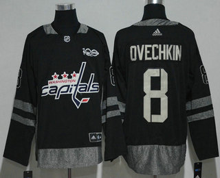 Men's Washington Capitals #8 Alex Ovechkin Black 100th Anniversary Stitched NHL 2017 Hockey Jersey