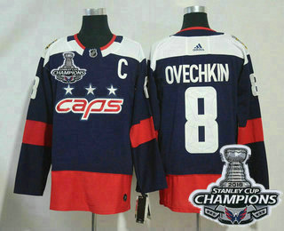 Men's Washington Capitals #8 Alex Ovechkin Navy Blue Stitched NHL Stadium Series Jersey with 2018 Stanley Cup Champions Patch