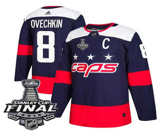 Men's Washington Capitals #8 Alex Ovechkin Navy Blue Stitched NHL Stadium Series with 2018 Stanley Cup Final Patch Jersey