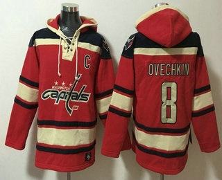 Men's Washington Capitals #8 Alex Ovechkin Red Ageless Must Have Lace Up Pullover Hoodie