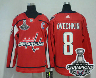 Men's Washington Capitals #8 Alex Ovechkin Red Stitched NHL Home Jersey with 2018 Stanley Cup Champions Patch