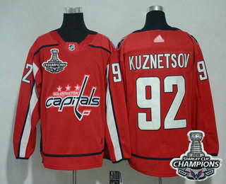 Men's Washington Capitals #92 Evgeny Kuznetsov Red Stitched NHL Home Jersey with 2018 Stanley Cup Champions Patch