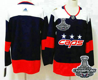 Men's Washington Capitals Blank Navy Blue Stitched NHL Stadium Series Jersey with 2018 Stanley Cup Champions Patch