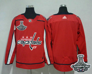Men's Washington Capitals Blank Red Stitched NHL Home Jersey with 2018 Stanley Cup Champions Patch