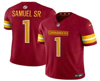 Men's Washington Commanders #1 Deebo Samuel Sr Burgundy FUSE Vapor Limited Stitched Jersey