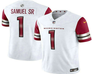 Men's Washington Commanders #1 Deebo Samuel Sr White FUSE Vapor Limited Stitched Jersey
