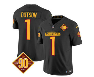 Men's Washington Commanders #1 Jahan Dotson Black 2023 FUSE 90th Anniversary Vapor Limited Stitched Jersey