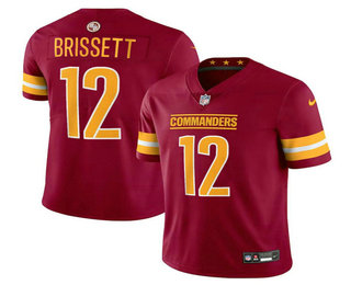 Men's Washington Commanders #12 Jacoby Brissett Burgundy 2023 FUSE Vapor Limited Stitched Jersey