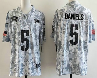 Men's Washington Commanders #5 Jayden Daniels Limited Arctic Camo 2024 Salute to Service Jersey