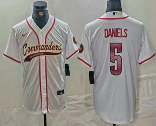 Men's Washington Commanders #5 Jayden Daniels White With Patch Cool Base Stitched Baseball Jersey