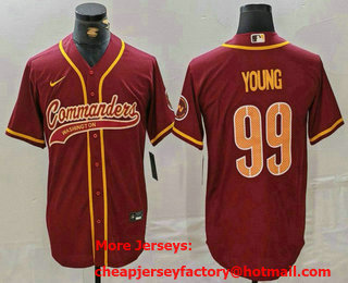 Men's Washington Commanders #99 Chase Young Burgundy With Patch Cool Base Stitched Baseball Jersey